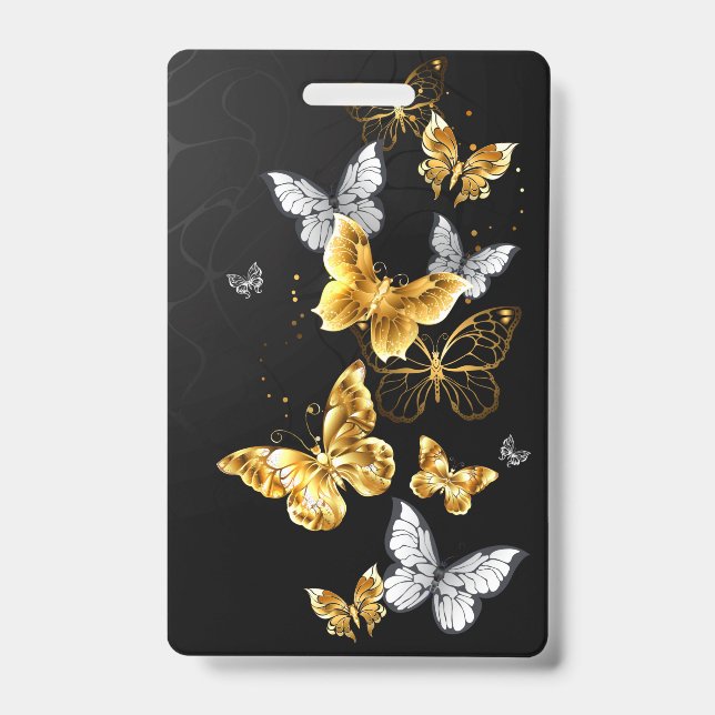 Tarjeta De Identificación Mariposas doradas y blancas (Parte frontal)