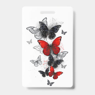 Tarjeta De Identificación Mariposas Morfo Negras y Rojas Volando