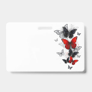 Tarjeta De Identificación Mariposas Morpho Negras y Rojas Volando