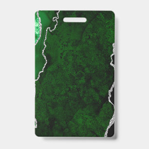 Tarjeta De Identificación Mármol Verde Bosque Glamuroso Brillo Plateado Chic