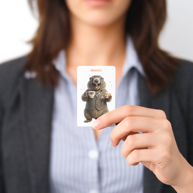 Tarjeta De Identificación Marmota bebiendo té (Presentado)