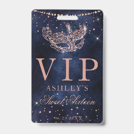 Tarjeta De Identificación Máscara de máscara rosa dorado brillo Sweet 16 VIP
