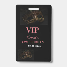 Tarjeta De Identificación Mascara de Mascarada Elegante Negro Rosa Dulce 16 