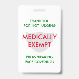 Tarjeta De Identificación Mascarilla Blanca Exenta Médicamente