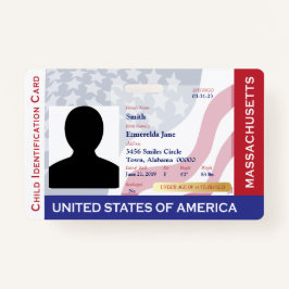 Tarjeta De Identificación MASSACHUSETTS - ID del niño - Fondo de la bandera 