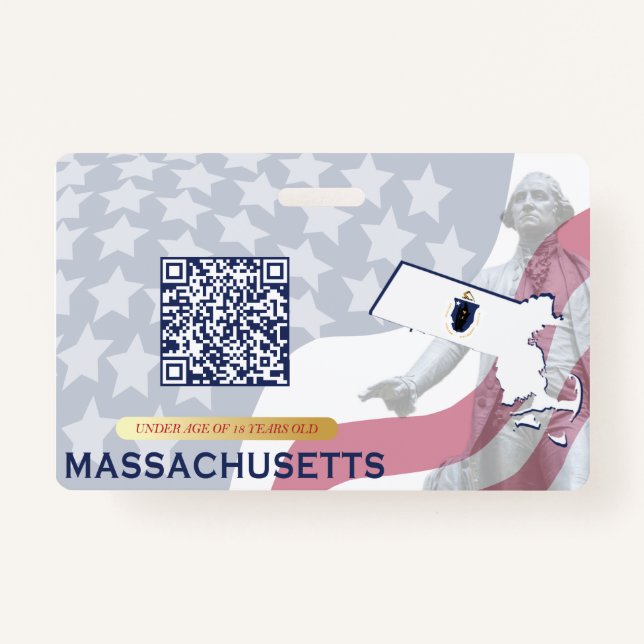 Tarjeta De Identificación MASSACHUSETTS - ID del niño - Fondo de la bandera  (Reverso)