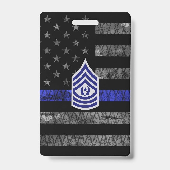 Tarjeta De Identificación Master Sergeant Thin Blue Line Distressed Flag (Parte frontal)