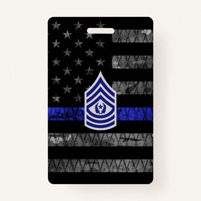 Tarjeta De Identificación Master Sergeant Thin Blue Line Distressed Flag (Anverso)
