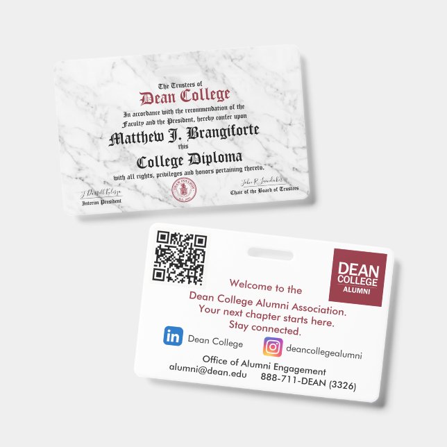 Tarjeta De Identificación Matthew J. Brangiforte (Parte frontal y trasera)