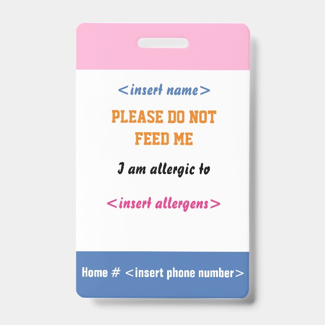 Tarjeta De Identificación Medalla de Alergia Alimentaria (Parte frontal)
