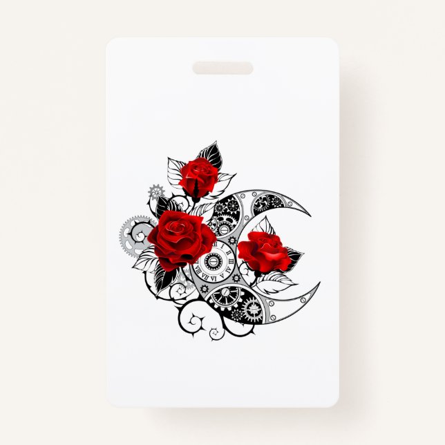 Tarjeta De Identificación Media luna mecánica con rosas rojas (Anverso)