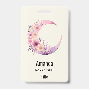 Tarjeta De Identificación Media Luna Rosa con Flores Bonitas