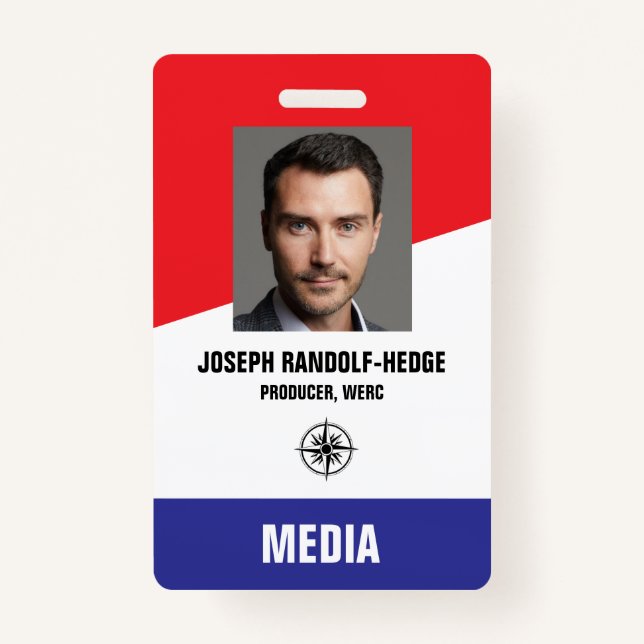 Tarjeta De Identificación MEDIA PASS - Foto DNI Insignia Roja/Azul (Anverso)