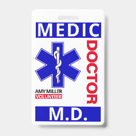 Tarjeta De Identificación Médica azul Imprimir nombre personalizado empleado