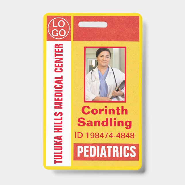 Tarjeta De Identificación Medica ID de Foto Retro Naranja y Amarillo (Parte frontal)