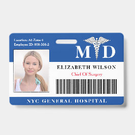 Tarjeta De Identificación Médica MD| Identificación fotográfica de empleado 