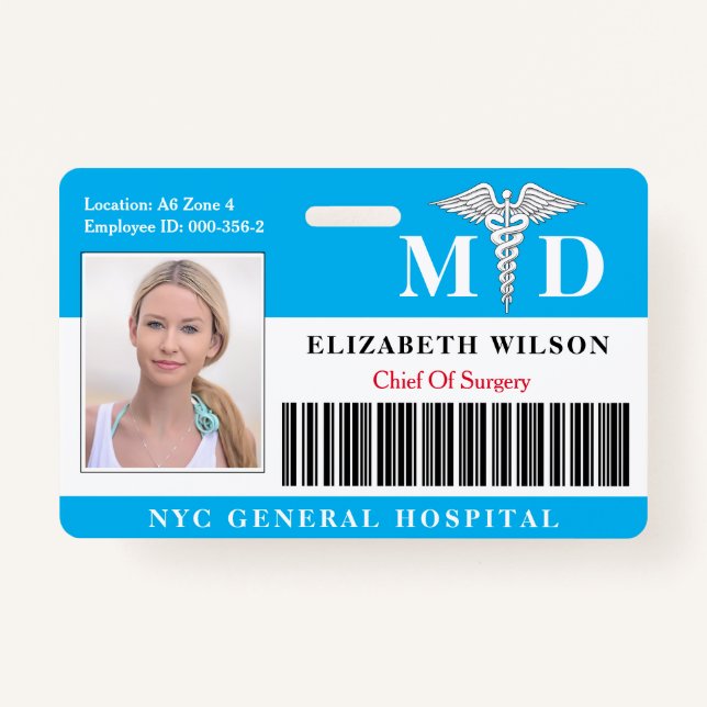 Tarjeta De Identificación Médica MD| Identificación fotográfica de empleado  (Anverso)