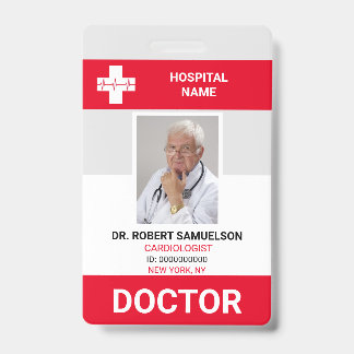Tarjeta De Identificación MÉDICA MÉDICO ENFERMERO FOTO Roja
