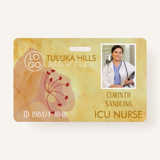 Tarjeta De Identificación Medica Photo ID Floral Hearts (Anverso)