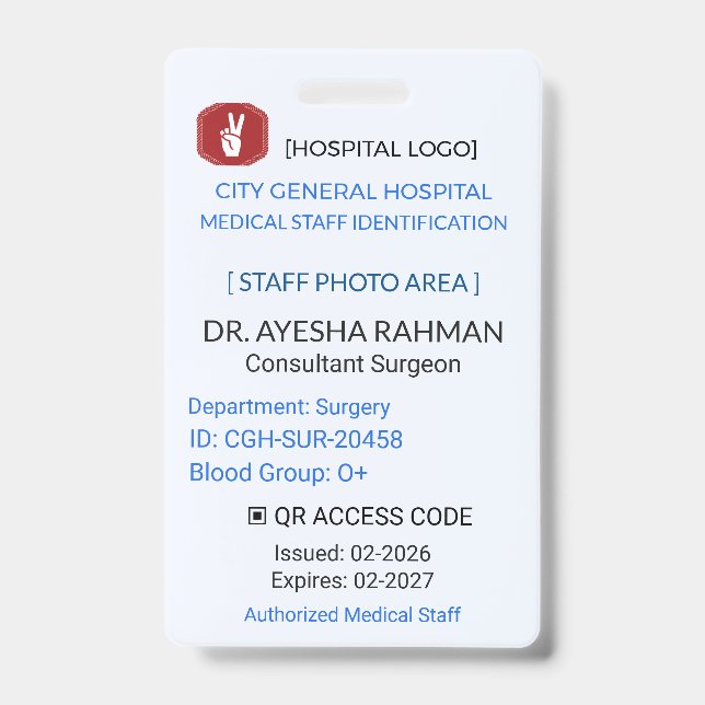 Tarjeta De Identificación Medical Badge | Surgical Staff – Hospital ID (Parte frontal)