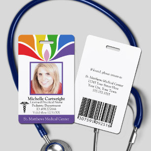 Tarjeta De Identificación Médico Personalizado colorido del hospital Rainbo