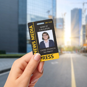 Tarjeta De Identificación Medios de Prensa Yellow Black News Foto