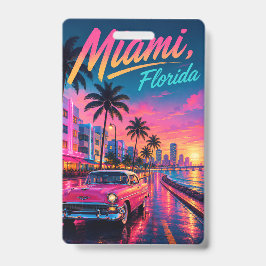Tarjeta De Identificación Miami Florida Retro Neon Atardecer Viaje