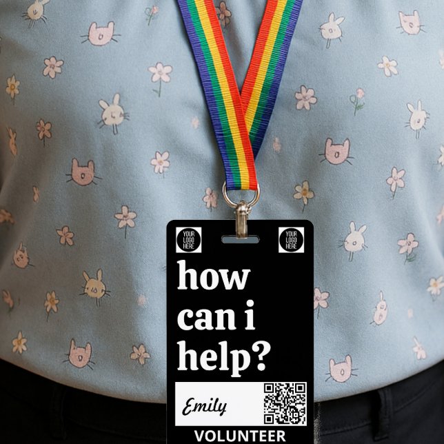 Tarjeta De Identificación Minimal Volunteer Lanyard Badge Logo & QR code (Subido por el creador)