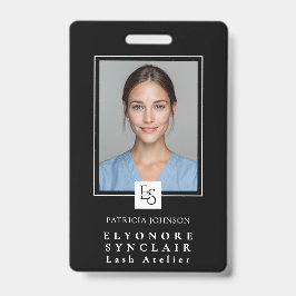 Tarjeta De Identificación MinimalBlack White Script Lash Photo Logo