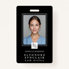 Tarjeta De Identificación MinimalBlack White Script Lash Photo Logo