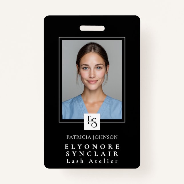 Tarjeta De Identificación MinimalBlack White Script Lash Photo Logo (Anverso)