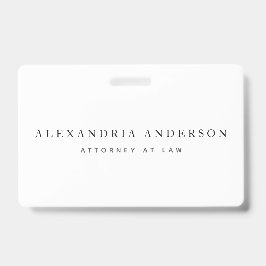 Tarjeta De Identificación Minimalist White Lawyer Business Professional ID
