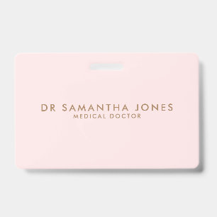 Tarjeta De Identificación Minimalista Moderno Profesional Rosa Doctor