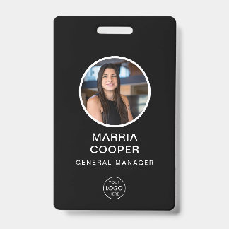 Tarjeta de identificación minimalista negra con fo