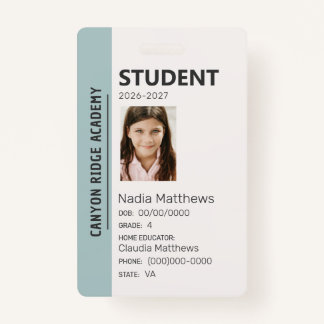 Tarjeta De Identificación Mint Stripe Homeschool Student ID Badge