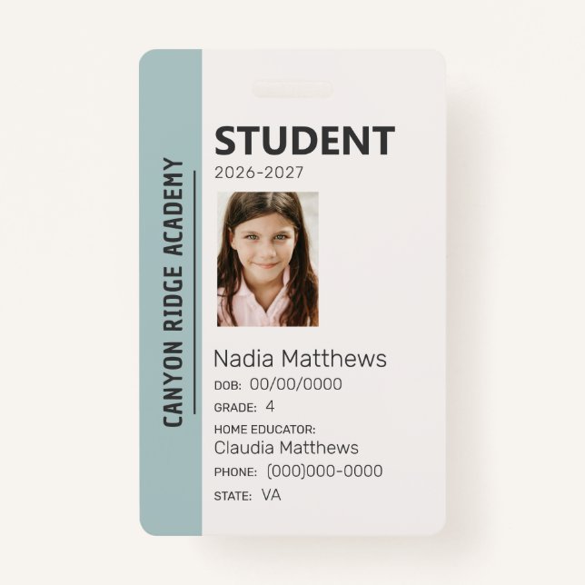 Tarjeta De Identificación Mint Stripe Homeschool Student ID Badge (Anverso)