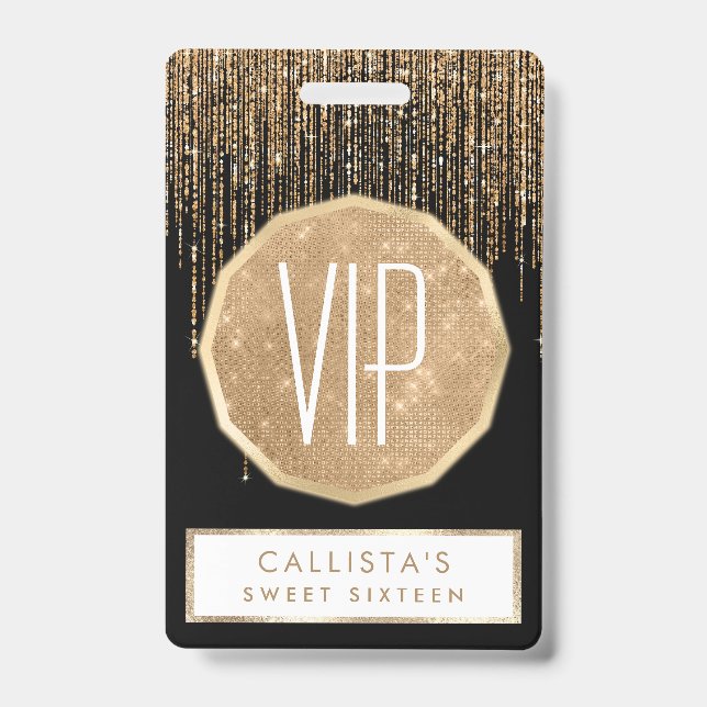 Tarjeta De Identificación Moda de lujo Black Gold Sparkly Purpurina Fringe (Front)