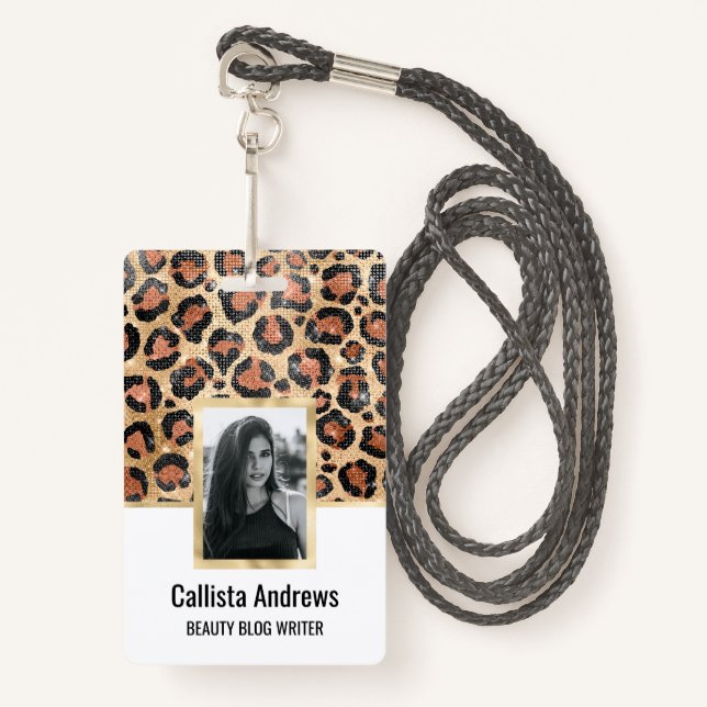 Tarjeta De Identificación Moda de lujo Impresión de animales de leopardo neg (Anverso son cordón)