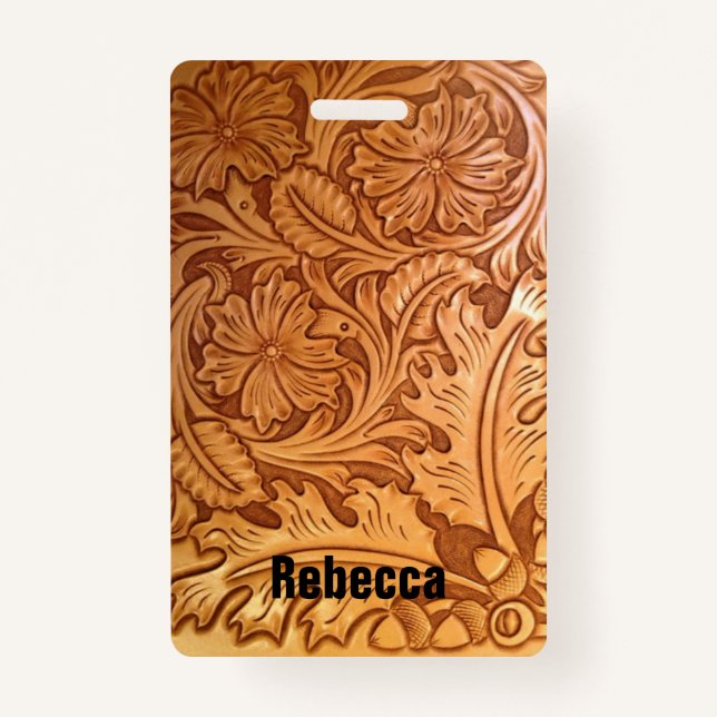 Tarjeta De Identificación Moda de vaquero marrón rustico de cuero occidental (Anverso)