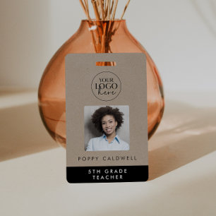 Tarjeta De Identificación Moda Faux Kraft Logo Foto Empleado o Docente ID