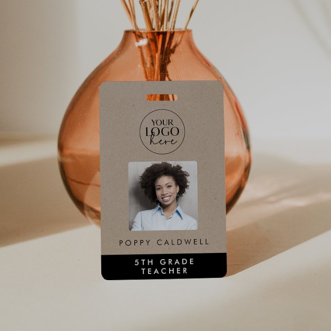 Tarjeta De Identificación Moda Faux Kraft Logo Foto Empleado o Docente ID (Subido por el creador)