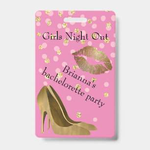 Tarjeta De Identificación Moda Golden Stilettos Fiesta de la Bachelorette Ro