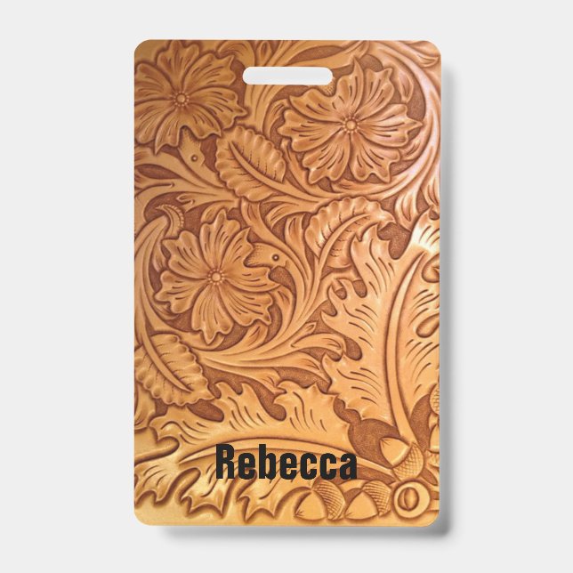 Tarjeta De Identificación Moda vaquera marrón rústica cuero occidental (Parte frontal)