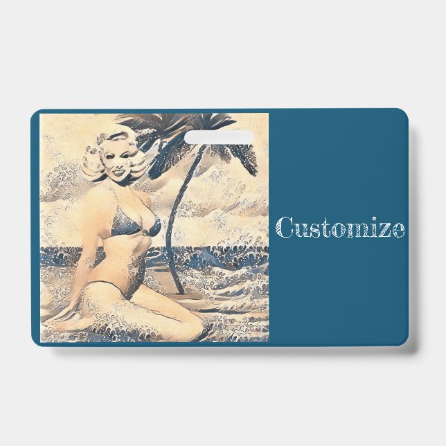 Tarjeta De Identificación Modelo rubia de bikini arrodillada Thunder_Cove (Parte frontal)