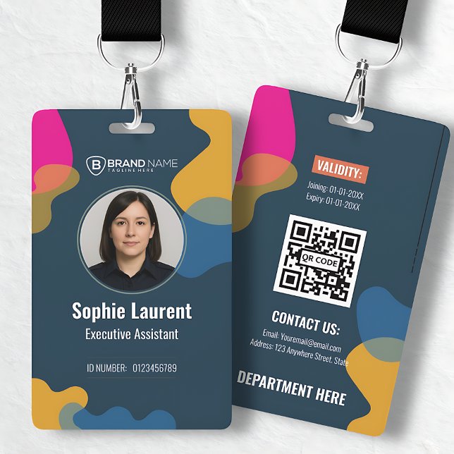 Tarjeta De Identificación Modern Abstract Shapes Blue Professional Photo ID  (Modern Abstract Shapes Blue Professional Photo ID Badge)