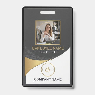 Tarjeta De Identificación Modern Black Corporate Employee Photo ID Badge