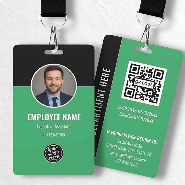 Tarjeta De Identificación Modern Black Green Employee Identification Card (Modern Black Green Employee Identification Card Badge)