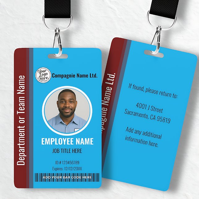 Tarjeta De Identificación Modern Blue & Maroon Employee Professional ID (Modern Blue & Maroon Employee Professional ID Badge)