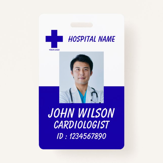 Tarjeta De Identificación Modern Blue Nurse Photo ID Badge Template (Anverso)