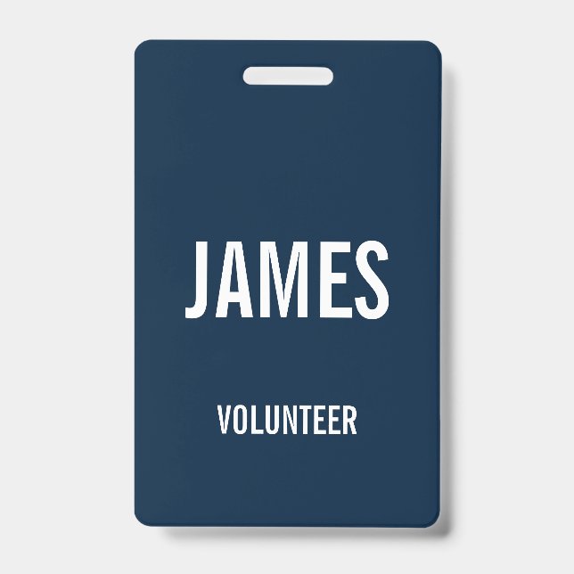 Tarjeta De Identificación Modern Blue Volunteer Name Event Information Badge (Anverso)